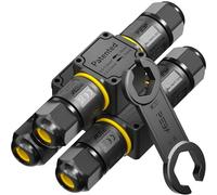 PEBA IP68 Waterproof Cable Connector 3-Pin 2-Way Junction Box, Outdoor Electrical Connector, 4-12mm Cable Diameter, Black Terminal Block with Lever for Electrical Connections 3 Pieces