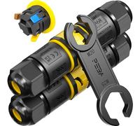PEBA IP68 Waterproof Cable Connector, 3-Pin, Plug-in Waterproof Cable Connector, Cable Quick Connector with Plug and Socket for 4-12 mm, Connection Clamp with Lever Black, 2 Pack