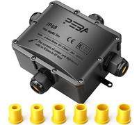 PEBA® IP68 Waterproof Junction Box, Big 4-Way Outdoor Cable Connector for Wire Diameter Ø4mm-14mm, Electrical Extension Protector, Black