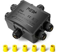 PEBA® IP68 Waterproof Junction Box, Outdoor Cable Connector - 6-Way Extension for Cable Diameter Ø4mm-14mm, Black