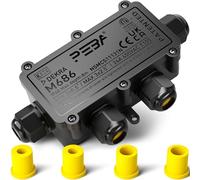 PEBA® IP68 Waterproof Junction Box,Waterproof Cable Connector Outdoor, 4-Way Outdoor Cable Connectors, Wire Connector,Extension Electrical Cable Protector for Cable Diameter Ø4mm-12mm Black(1 Pack)