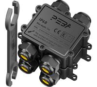 PEBA IP68 Waterproof Junction Box,Waterproof Cable Connector Outdoor, 4-Way Outdoor Cable Connectors, Wire Connector,Extension Electrical Cable Protector for Cable Diameter Ø4mm-14mm Black(2 Pack)
