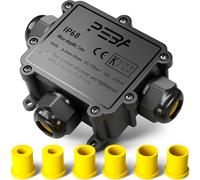 PEBA® Waterproof Junction Box IP68, 3-Way Outdoor Cable Connectors,Cable Box,Electrical Connectors, Waterproof Electrical Boxes Outdoor,Electrical Junction Box for 4-14mm Diameter Cable T Form Black