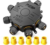 PEBA Waterproof Junction Box Outdoor IP68 6-Way Cable Connector External Sleeve Coupler Ø 4mm-14mm Black