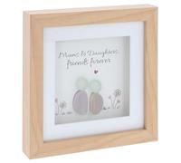 Pebble Art Square Glass Plaque with Wooden Frame, Mother Daughter Sentimental Quote, Framed Gift with Floral Design