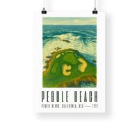 Pebble Beach Golf Poster - Colour Coastal Print | Illustrated Golf Course Wall Art | Pebble Beach California Artwork Gift for Him | Gift for Father's Day