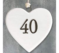 Pebble Eleven Porcelain Heart Tag Age 40 Birthday Gift Hanging String Sign Plaque Keepsake 4cm