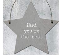 Pebble Eleven Tiny Wooden Message Tags Heart Star Board Gift Label Small Mini Signs Keepsakes (Star, Dad You're The Best)