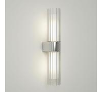 Pebble Grey Aulos Double Wall Light 50 x 282 x 71mm Chrome Finish - Bathroom Fixtures, Glass Lampshade, Bathroom Wall Lights, Hallway Decor with Mirror-Ready Design for Modern Interiors