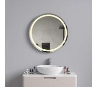 Pebble Grey Bathroom Mirror 500x500mm Frameless Design - Laurel Round Wall Mirror with Lights, Battery Powered, Rocker Switch, Wireless Natural White LED Illuminated Vanity Bathroom Decor
