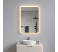 Pebble Grey Bathroom Mirror 500x700mm Frameless Design - Cypress Rectangular Wall Mirror with Lights, Battery Powered, Rocker Switch, Wireless Natural White LED Illuminated Vanity Bathroom Decor