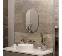 Pebble Grey Bathroom Mirror 600x400mm Chrome Frame - Kira Pill Wall Mirror for Bathroom Spaces, Slim Oval Design, Hallway Bedroom Decor Accent, Over Sink Vanity Glass, Modern Home Interior Piece