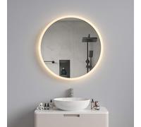 Pebble Grey Bathroom Mirror 600x600mm Frameless Design - Cypress Round Wall Mirror with Lights, Battery Powered, Rocker Switch, Wireless Natural White LED Illuminated Vanity Bathroom Decor