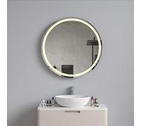Pebble Grey Bathroom Mirror 600x600mm Frameless Design - Laurel Round Wall Mirror with Lights, Battery Powered, Rocker Switch, Wireless Natural White LED Illuminated Vanity Bathroom Decor