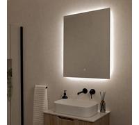 Pebble Grey Bathroom Mirror 800x600mm Frameless Design - Savannah Rectangular Wall Mirror with Lights, LED Touch Sensor, Demister Pad, Dimmable Vanity Lighting, Modern Backlit Bathroom Decor