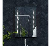 Pebble Grey Bathroom Mirror with LED Lights 390x500mm IP44 - Tannon Wall Mounted Bathroom LED Mirror Battery Operated, Rectangular Slimline Lighted Unit with Rocker Switch for Vanity and Grooming Use