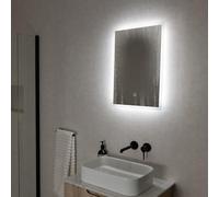 Pebble Grey Bathroom Mirror with LED Lights 400x600mm IP44 - Glendale Wall Mounted Rectangular Bathroom LED Mirror with Touch Sensor, Dimmable Colour Changing Lighting and Built-In Demister Pad