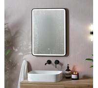 Pebble Grey Bathroom Mirror with LED Lights 400x600mm IP44 - Kali Rectangular Illuminated Black Frame Mirror with Touch Sensor, Dimmable Colour Changing Lighting and Built-In Demister Pad