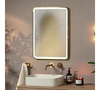 Pebble Grey Bathroom Mirror with LED Lights 500x700mm IP44 - Kali Rectangular Illuminated Brass Frame Mirror with Touch Sensor, Dimmable Colour Changing Lighting and Built-In Demister Pad