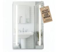Pebble Grey Bathroom Mirror with LED Lights 700x500mm IP44 - Arlo Wall Mounted Bathroom LED Mirror Battery Operated, Rotatable Rectangular Aluminum Frame Lighted Unit with Rocker Switch for Vanity Use