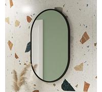 Pebble Grey Black Oval Bathroom Mirror 400x600mm - Kira Rotatable Round Bathroom Mirrors, Black Round Mirrors for Walls, Hallways & Living Room, Pill Shape Aluminum Framed Vanity Wall Mounted Mirror