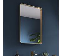 Pebble Grey Brushed Brass Bathroom Mirror 500x700mm - Onyx Rotatable Bathroom Mirrors Wall Mounted, Rectangle Wall Mirrors for Bedrooms, Aluminum Framed Bedroom Mirror, Brushed Brass Accessories