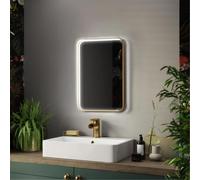 Pebble Grey Brushed Brass Illuminated Bathroom Mirror with LED Lights 390x500mm IP44 Rated - Luna Portrait Non Dimmable LED Bathroom Mirrors with Lights,Demister Pad,& Touch Sensor, Deep Framed