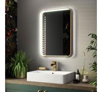Pebble Grey Brushed Brass Illuminated Bathroom Mirror with LED Lights 500x700mm IP44 Rated - Luna Portrait 3 Colour Dimmable LED Bathroom Mirrors with Lights,Demister Pad,& Touch Sensor,Deep Framed