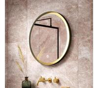 Pebble Grey Illuminated Backlit Round Bathroom Mirror with LED Lights 600mm IP44 Rated - Talia 3-Colour Dimmable LED Bathroom Mirror with Lights, Demister Pad, Touch Sensor, Gold/Black Framed Mirrors