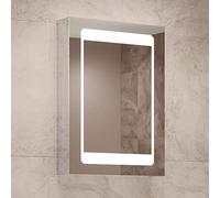 Pebble Grey Illuminated Bathroom Cabinets with Mirror 500x700mm IP44 Rated - Atlanta Fully Assembled LED Bathroom Mirror Cabinet with Shaver Socket, Heated Demister Pad, & Motion Sensor Switch