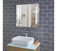 Pebble Grey Illuminated Bathroom Mirror Cabinet with LED Lights 650x600mm - Rowan LED Bathroom Mirror Cabinets with Lights, Shaver Socket & Heated Demister Pads, Lighted Medicine Cabinet for Storage