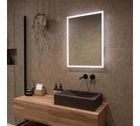 Pebble Grey Illuminated Bathroom Mirror with LED Lights 390x500mm IP44 Rated - Frameless Verve Portrait Lithium-Ion Battery Operated Bathroom Mirror,Light Up Wall Mirrors with Rocker Switch,