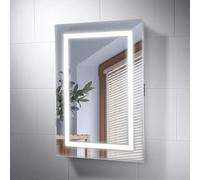 Pebble Grey Illuminated Bathroom Mirror with LED Lights 500x700mm IP44 Rated - Florence Wall-Mounted Digital LED Bathroom Mirror with Shaver Socket, Lights, Demister Pad, & Motion Sensor Switch