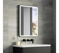 Pebble Grey Illuminated Bathroom Mirror with LED Lights 500x700mm IP44 Rated - Kali 3-Colour Dimmable Black Framed Wall-Mounted LED Bathroom Mirror with Lights, Demister Pad, Touch Sensor Switch