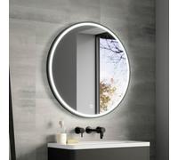Pebble Grey Illuminated Round Bathroom Mirror with LED Lights 800mm IP44 Rated - Kali 3-Colour Dimmable Black Framed Wall-Mounted LED Bathroom Mirror with Lights, Demister Pad, Touch Sensor Switch