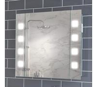 Pebble Grey LED Bathroom Mirror Cabinet 650x600mm - Pyrus Wired with Motion Sensor, Wall Mounted Bathroom Cabinet with Mirror and Light, Heated Demister Pad and Shaver Socket, Vanity Unit with Storage