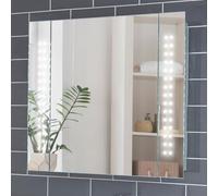 Pebble Grey LED Bathroom Mirror Cabinet 650x600x120mm - Rowan Battery with Rocker Switch, Bathroom Cabinet with Mirror and Light, No Wiring Wall Mounted Medicine Storage Unit for Toiletries and Towels