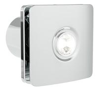 Pebble Grey Silent Bathroom Extractor Fan with Light 4 Inch 100mm IPX4 Rated - Flow Plus Chrome Bathroom Fan Extractor for Shower Exhaust, Toilet Venting, Wall or Ceiling Mount for Moisture Control