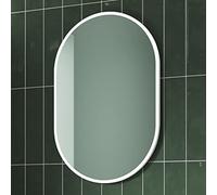 Pebble Grey White Oval Bathroom Mirror 400x600mm - Kira Rotatable Round Bathroom Mirrors, White Round Mirrors for Walls, Hallways & Living Room, Pill Shaped Aluminum Framed Vanity Wall Mounted Mirror