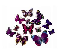 PEBBLE HUG 12 x Butterflies For Garden Or Indoors Fridge Magnet Or Sticky Tab Mixed Sizes, Three-Dimensional Butterfly Magnet Wall Sticker, Decoration Refrigerator Sticker Home (Purple)