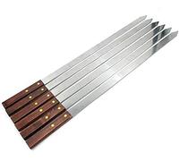 PEBBLE HUG 12pc BBQ Skewers with Wooden Handles, Barbeque Kebab Skewers, Grilling Skewers, Flat Reusable Metal Skewer Sticks for BBQ, Long Skewer for Home, and Restaurants