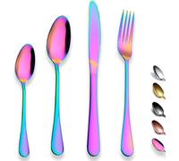 PEBBLE HUG 16 Piece Cutlery Set, Stainless Steel Flatware Set Include Knife Fork Spoon, Safe and Durable, Mirror Polish & Dishwasher Safe, Tableware Sets for 8 People, Versatile Use, Rainbow
