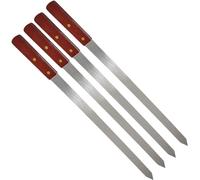 PEBBLE HUG 4pc BBQ Skewers with Wooden Handles, Barbeque Kebab Skewers, Grilling Skewers, Flat Reusable Metal Skewer Sticks for BBQ, Long Skewer for Home, and Restaurants