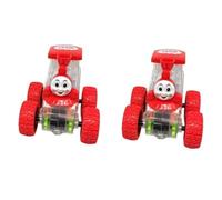 PEBBLE HUG Mini Thomas Train, 360° Spins and Smooth Glides, Safe and Durable, Compact and Portable, Gear Train with Lights and Gear Linkage, Hand-Eye Coordination, Red (2 Pcs)
