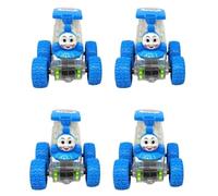 PEBBLE HUG Mini Thomas Train, 360° Spins and Smooth Glides, Safe and Durable, Compact and Portable, Gear Train with Lights and Gear Linkage, Hand-Eye Coordination, Blue (4 Pcs)