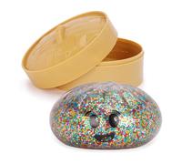 PEBBLE HUG Squishy Bao Dumpling Toy, Cute Smiling Design, Lightweight and Easy to Carry, Imaginative Play, Desk Décor, Anxiety Relief and Relaxation, Steamer Box, (Rainbow Glitter)