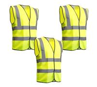 PEBBLE HUG Yellow Hi-Viz Vest Waistcoat, Lightweight, Ideal For Mechanical, Warehouse, Construction, Railway, Automotive, Transportation, Outdoor Activities, (3 Pcs, Small)