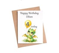 Pebble Patch Cards Personalised Happy Birthday Greeting Card, Cute Dragon Design, Blank Inside, with Kraft Envelope, 15.2 x 10.8 cm