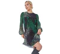 Pebble Print Chiffon Plisse Swing Dress Dusk Green 10