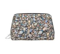 Pebble Stone Pattern Print Premium Leather Toiletry Travel Pouch with Waterproof Portable Pouch Open Flat Makeup Bag